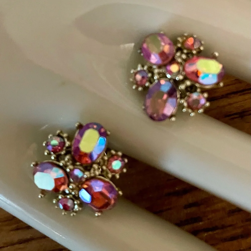 Pink Crystal Cluster Stud Earrings - Women's Jewelry - Picture 4 of 6